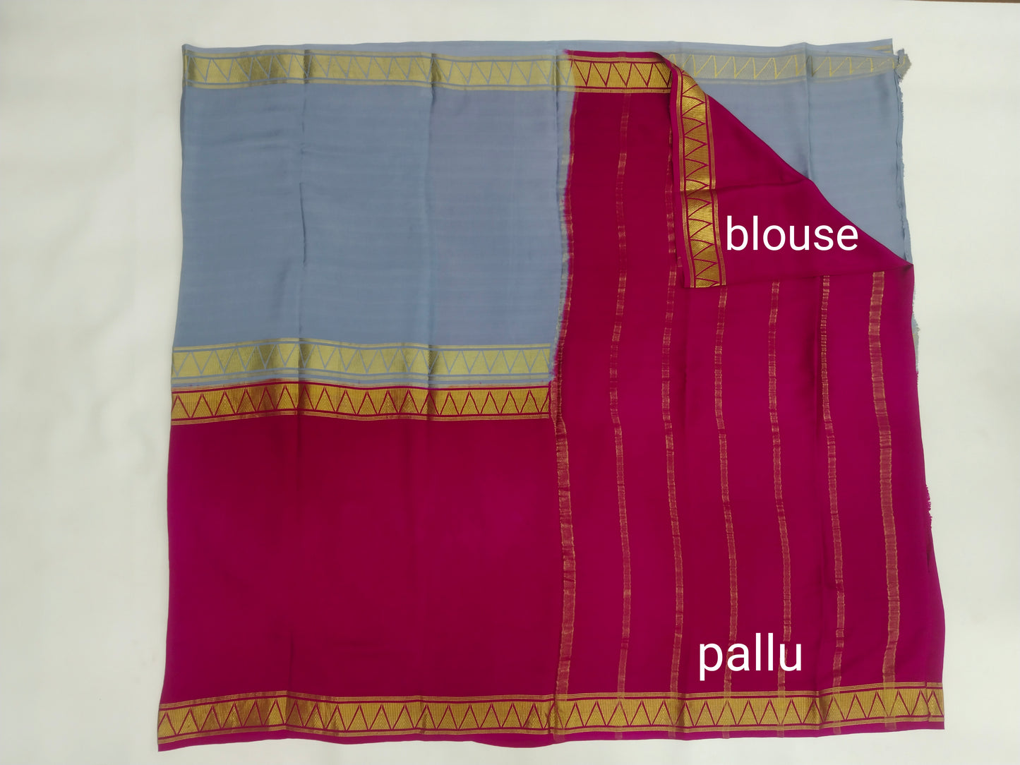 Pure Mysore Silk Crepe Saree with Half-and-Half Colours & Gold Zari Border | Veena Silk