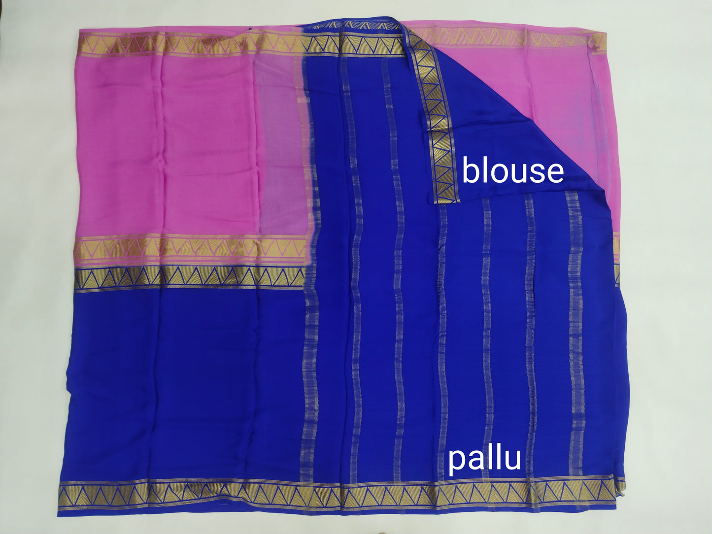Pure Mysore Silk Crepe Saree with Half-and-Half Colours & Gold Zari Border | Veena Silk