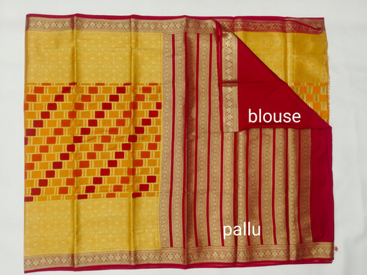 Semi Mysore Silk Crepe Saree with Contrast Checks & Rich Zari Border | Veena Silk | With Blouse