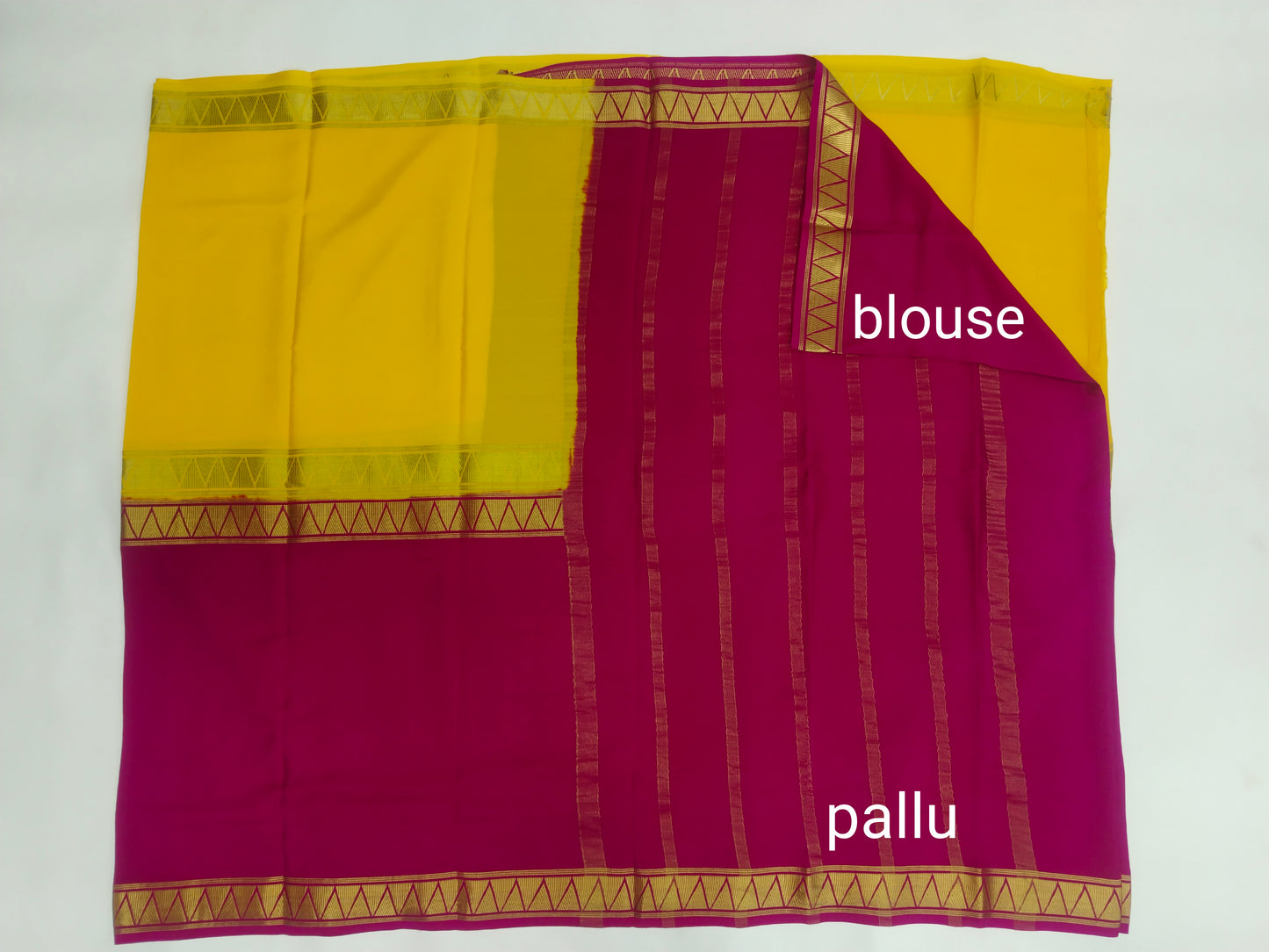Pure Mysore Silk Crepe Saree with Half-and-Half Colours & Gold Zari Border | Veena Silk