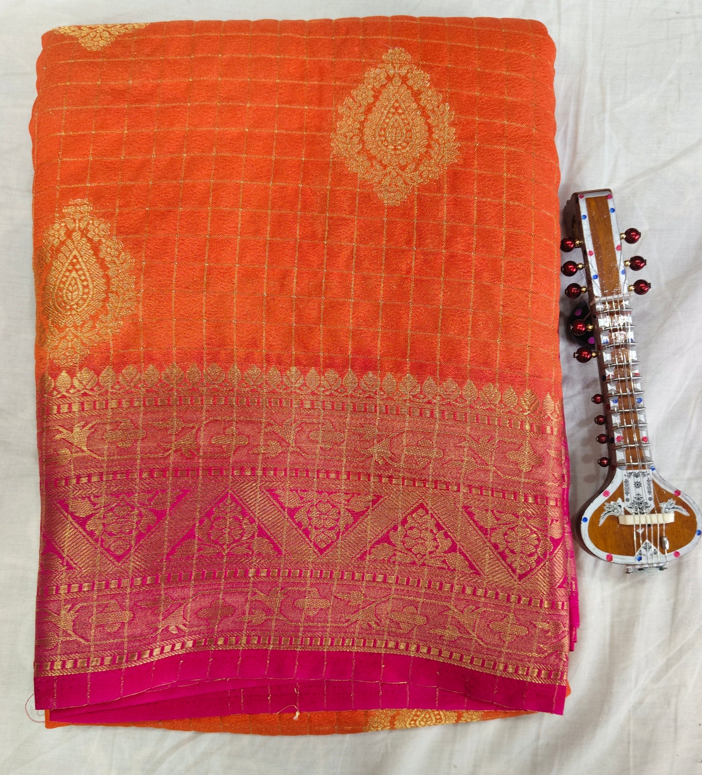 Semi Silk Crepe Saree with Elegant Zari Border | Festival Wear | Veena Silk