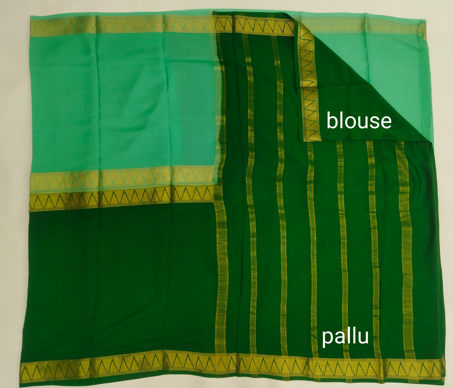Pure Mysore Silk Crepe Saree with Half-and-Half Colours & Gold Zari Border | Veena Silk