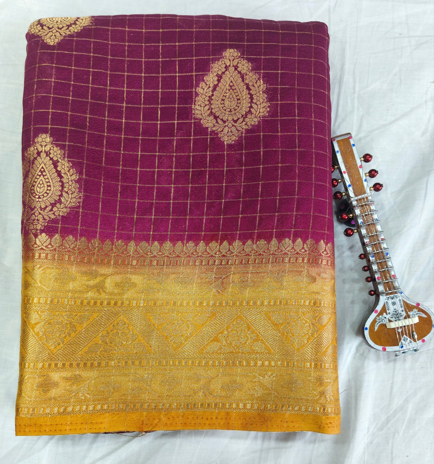 Semi Silk Crepe Saree with Elegant Zari Border | Festival Wear | Veena Silk