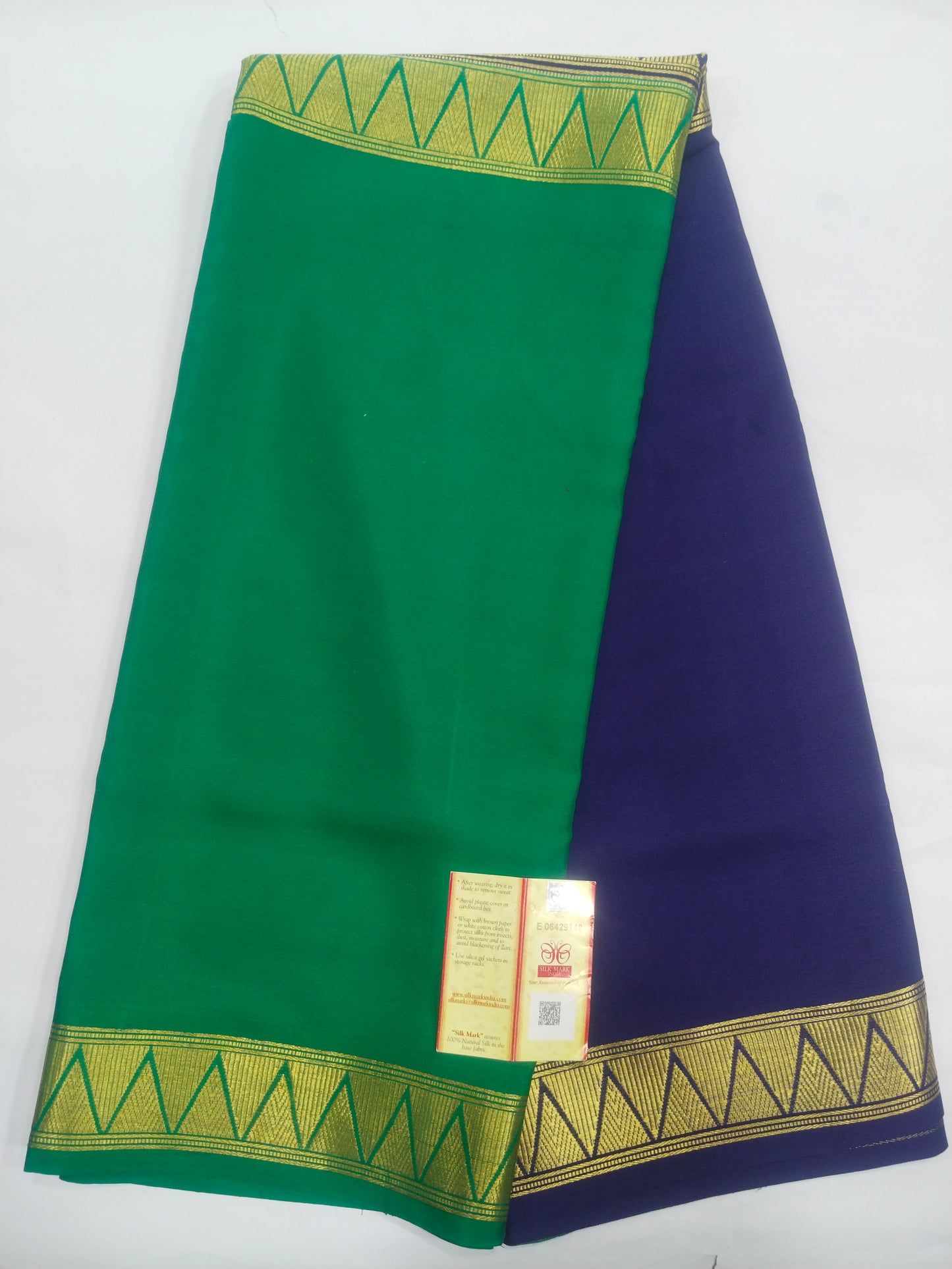 Pure Mysore Silk Crepe Saree with Half-and-Half Colours & Gold Zari Border | Veena Silk