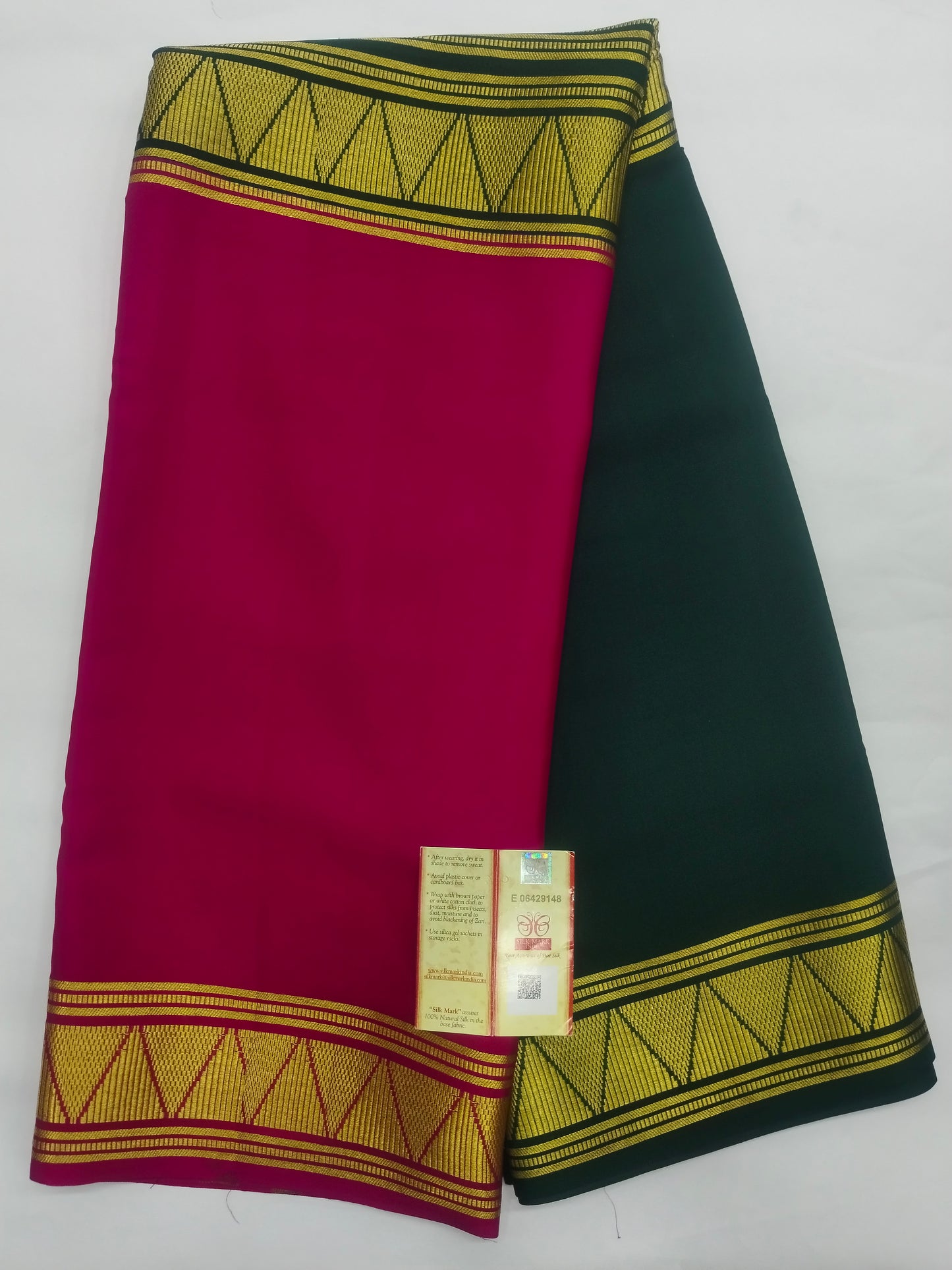 Pure Mysore Silk Crepe Saree with Half-and-Half Colours & Gold Zari Border | Veena Silk
