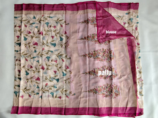 Elegant Floral Semi-Silk Saree with Contrast Blouse - Perfect for Office & Daily Wear-veena silk