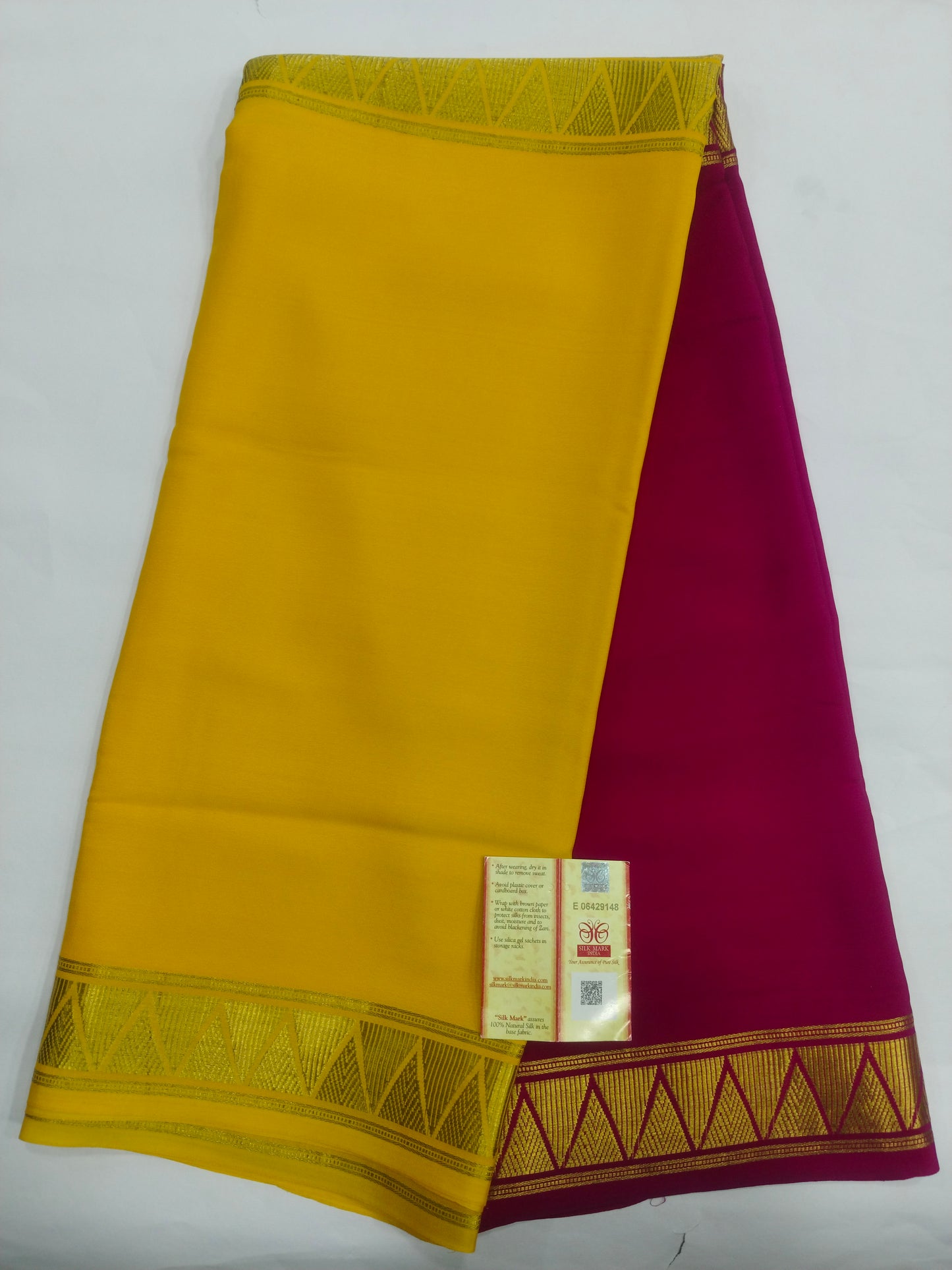 Pure Mysore Silk Crepe Saree with Half-and-Half Colours & Gold Zari Border | Veena Silk