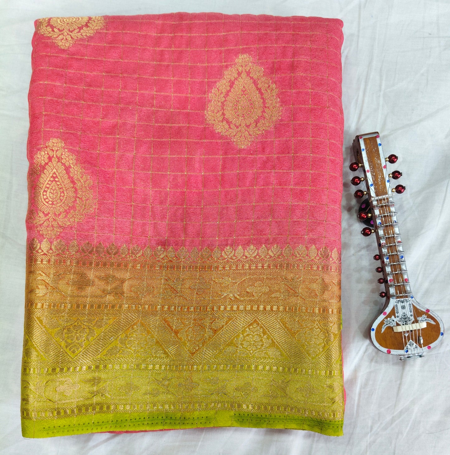 Semi Silk Crepe Saree with Elegant Zari Border | Festival Wear | Veena Silk