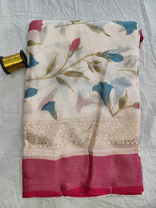Elegant Floral Semi-Silk Saree with Contrast Blouse - Perfect for Office & Daily Wear-veena silk