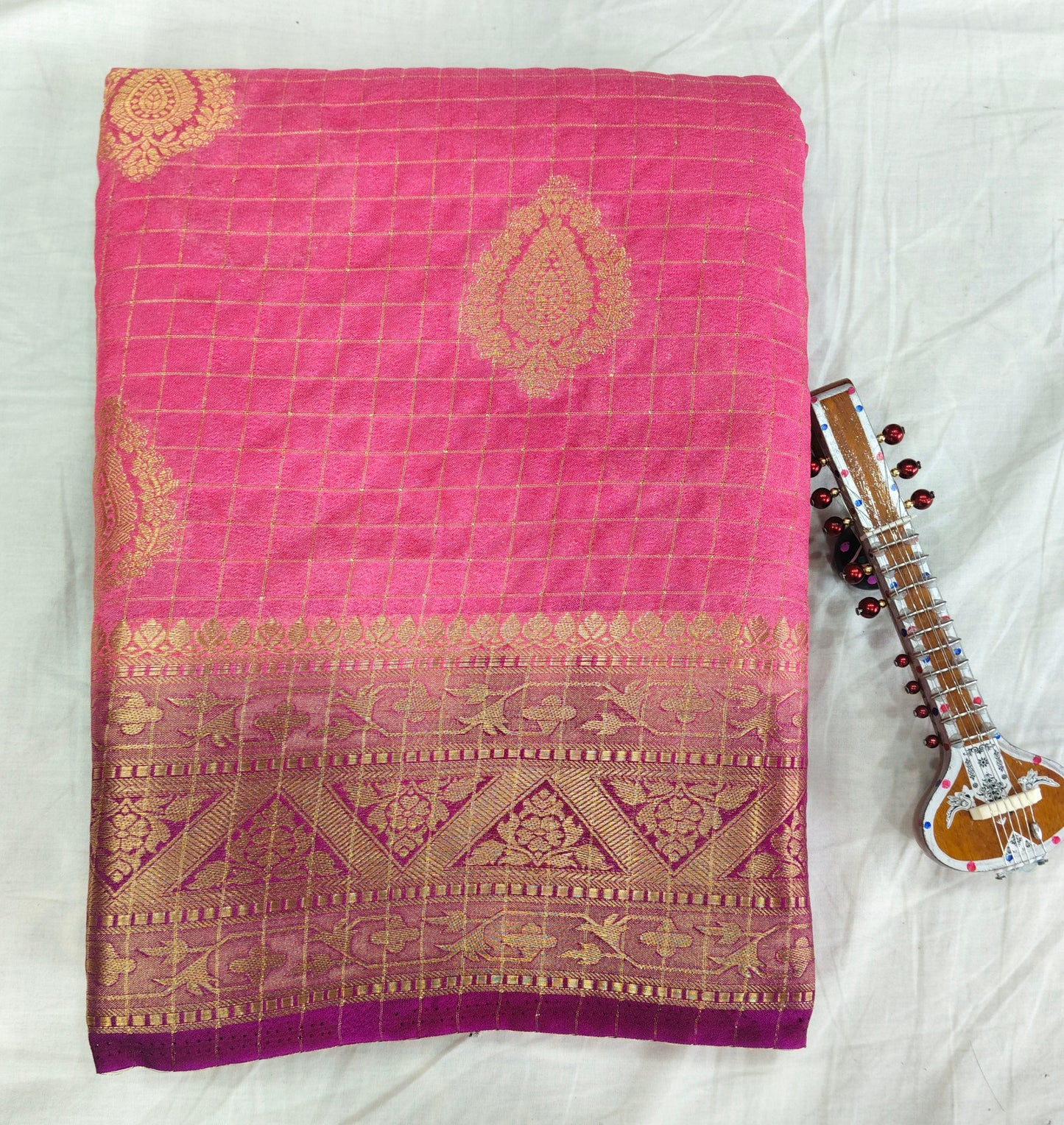 Semi Silk Crepe Saree with Elegant Zari Border | Festival Wear | Veena Silk