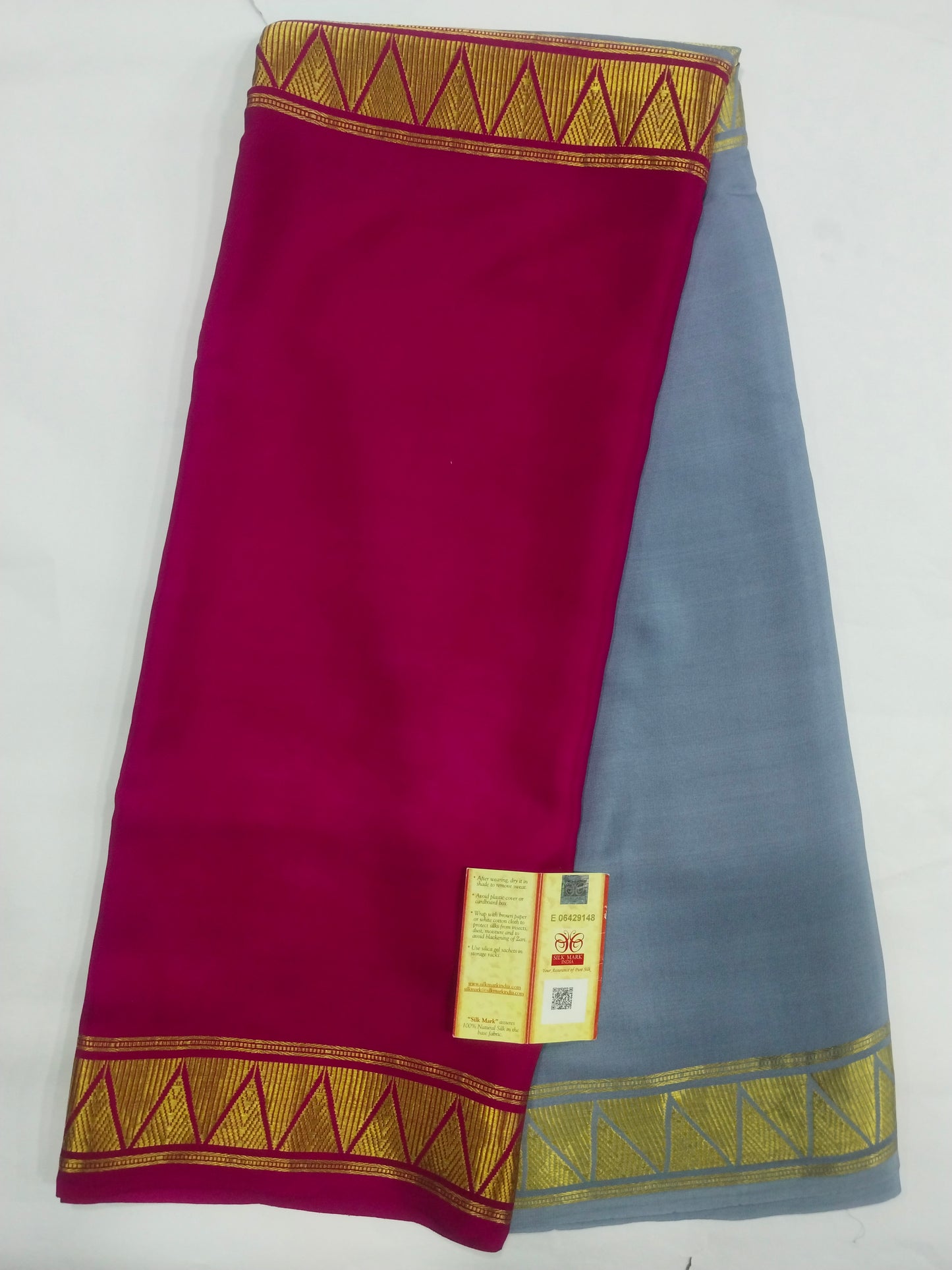 Pure Mysore Silk Crepe Saree with Half-and-Half Colours & Gold Zari Border | Veena Silk